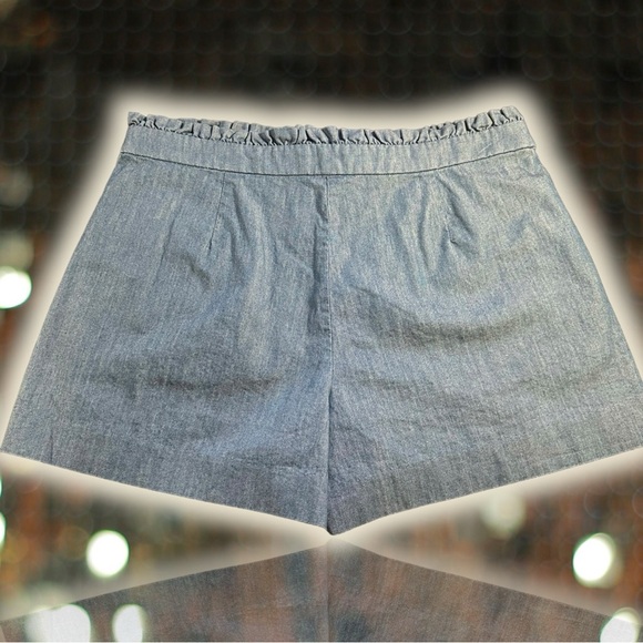 NWOT J. Crew Cotton Blue Chambray Ruffled Trim Chino 3” Shorts Size 6 - Picture 8 of 9